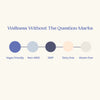 Icon set with five colored circles representing wellness attributes on a white background.