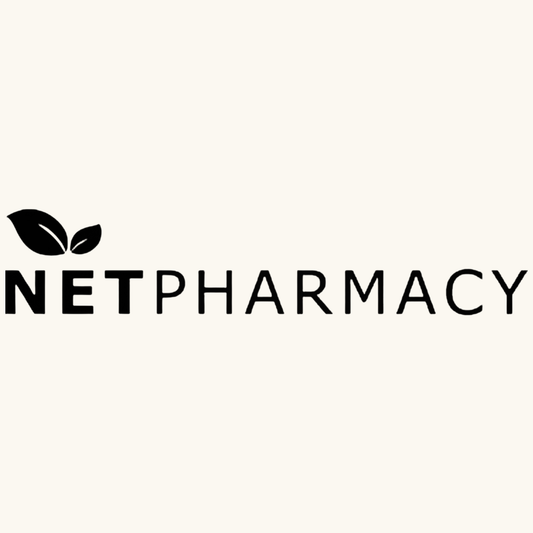 NET Pharmacy logo with two leaves on a white background