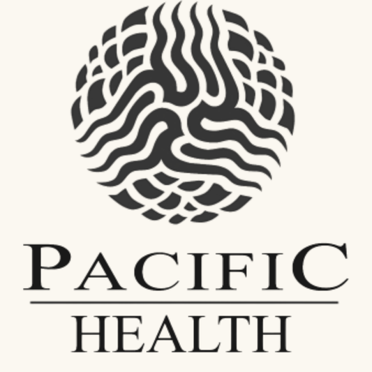 Pacific Health logo with wavy design and text on a white background